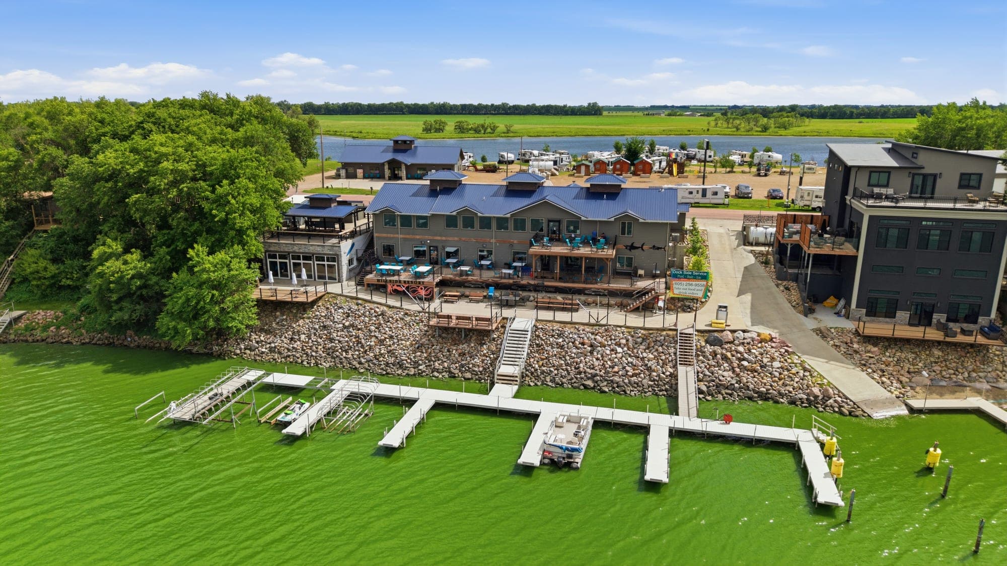 The Hillside Marina and docks on Lake Madison from above