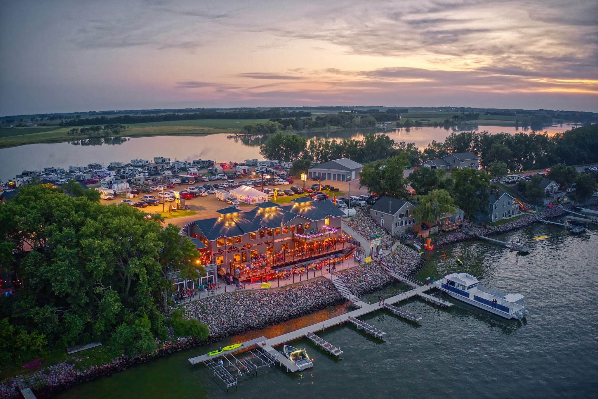 The Hillside Resort at dusk on Lake Madison