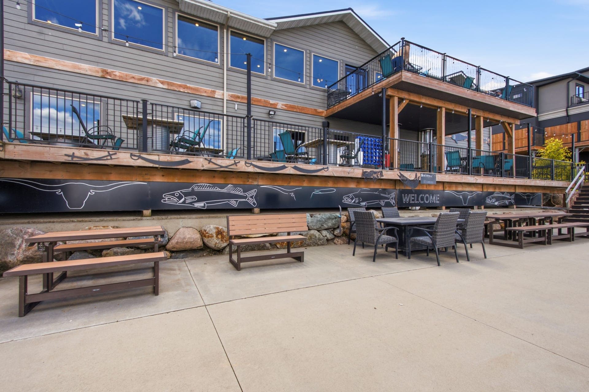 The lower patio and music seating area